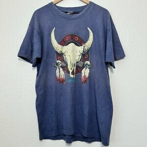 Vintage 90s Fruit of the Loom Men's Blue Single-Stitch Cherokee T-Shirt Size XL